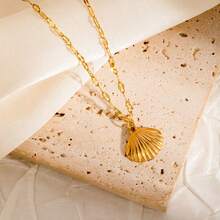 1pc Minimalist Ocean Theme Necklace, Stainless Steel Pendant Necklace, Versatile For Daily Wear, Beach Vacation - Multicolor - View 11