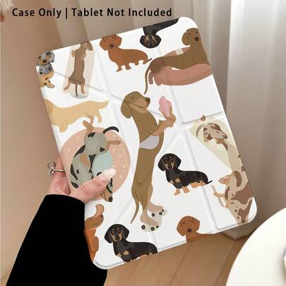 Dachshund Pattern Acrylic Crystal Tablet Protective Case With Kickstand, Compatible With Samsung A9/A9+/S9/S9FE/A11/A11+/S11/S10 FE/S10 FE+/S10 Lite, Apple Air 5/6, Honor, And Other Popular Models. Foldable, Silicone Reinforced Corners, Auto Wake/Sleep, Pen Slot, Multi-Angle Kickstand - Perfect Daily Protection, Great Gift For Holidays