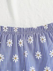 儿童轻便休闲家居服夏季宝宝背心和阔腿裤碎花套装，空调服 - 藍色 - 查看 6