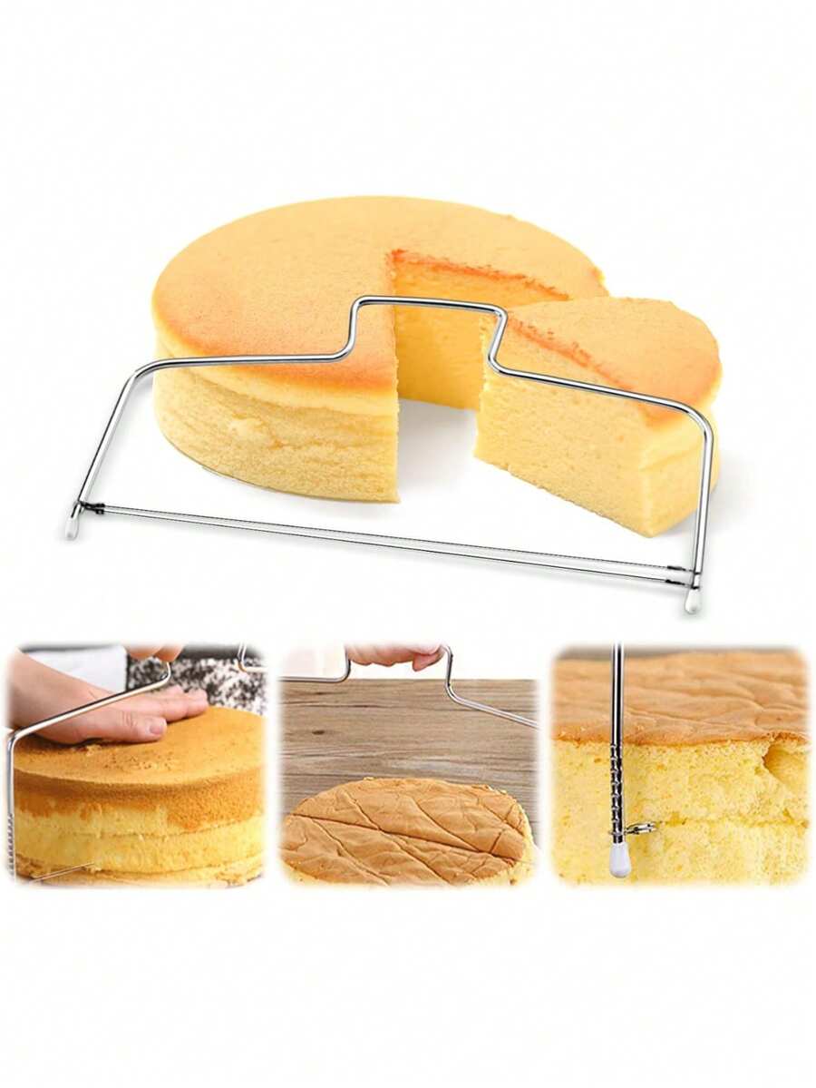 1件装可调节蛋糕切片器/分割器 - 适用于多层蛋糕，不锈钢蛋糕切割线，适用于10英寸蛋糕，也可作奶酪切片器，可切出均匀的薄片 - 查看 1