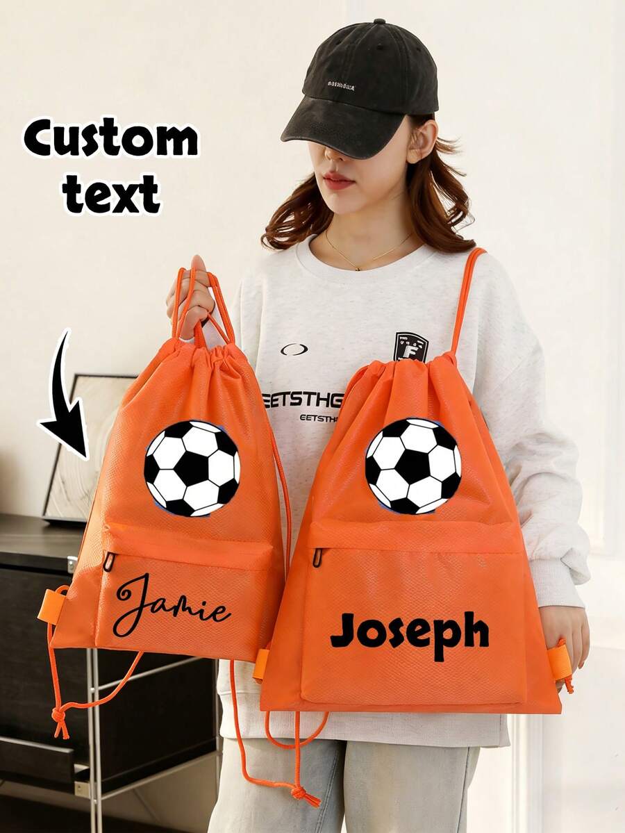 Customizable Drawstring Backpack, Customizable Football Drawstring Backpack, Personalized Football Print Customizable Name/Logo/Text Drawstring Gym Bag - Zipper Design Sports Travel Bag, Multiple Colors Available, Lightweight And Fashionable, Suitable For Travel, Fitness And Daily Use, Ideal Gift Choice For Athletes - Multicolor - View 1