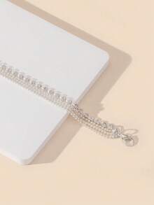 1pc Fashionable Charming Stackable Bling Bling Delicate Chain Anklet With Sparkling Rhinestones, Multi-Layer Women's Anklet For Beach, Party, Gift - Silver - View 3