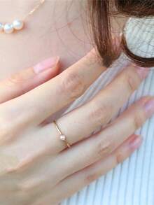 1pc Minimalist 18K Gold Plated Delicate 4-Prong Pearl Ring, Suitable For Daily Wear - Gold - View 2