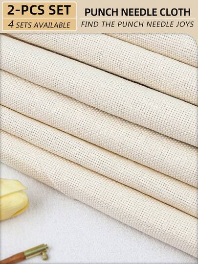 2pcs Apricot Color Handmade DIY Punch Embroidery Fabric, Polyester Material With Good Texture, Clean Fabric Surface With Few Dots, Evenly Distributed Threads For Nicer Finished Product