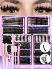 760pcs EIMNY Anime Style Eyelash Cluster Set - 4 Types Of Natural Soft, Thick Cartoon Style, Spiky Shape Options, D-Curl Plant Fiber Material, Reusable 3-5 Times, Includes 2-In-1 Adhesive And Professional Tweezers, Length 10-21mm, Suitable For Beginners And Hair Salons - Multicolor - View 11
