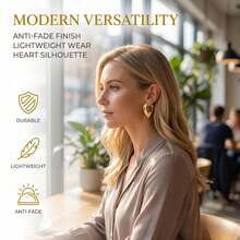 简约不锈钢心形耳环（戒指形耳环），经久耐用，不易褪色 - 金色 - 查看 8