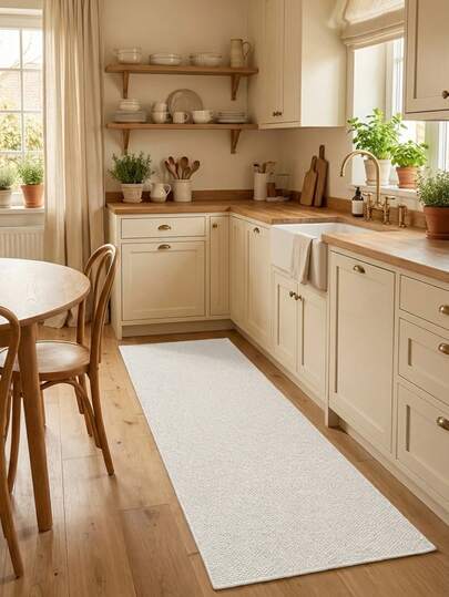 1pc Bedroom Rug Faux Sisal Runner Rug, Ideal For Hardwood Floors In Entryways, Laundry Rooms, Hallway, Bedroom, Kitchen, Living Room, And Dining Room, Stylish Long Floor Mat - Indoor All-Season Home Decor, Door Mat, Washable & Non-Slip, Perfect For Home Use As A Hallway Rug, Rugs For Bedroom, Kitchen Rugs, Bedside Rugs, White Rug, House Decor, Kitchen Decor