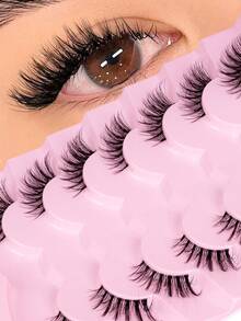 7 Pairs Half-Strip False Eyelashes, Transparent Band With Cat Eye Tail Extension, Natural & Delicate Faux Mink Lashes, Soft, For Natural Makeup Look - Black - View 1