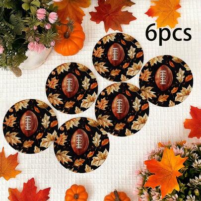 6pcs 2D Printed Football Sports Event Design Round PET Coasters, Suitable For Yard, Kitchen, Living Room, Family Gathering Dining Table Decor, Gift For Friends And Family On Holidays, Suitable For Valentine's Day, Wedding, Birthday Party Home Decor Accessories, Best Gift For Friends