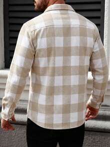 Men Plaid Printed Fashion Regular Seasonal Shacket - Beige - View 3