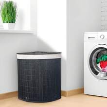 Triangular Rattan Bamboo Laundry Basket, Large Capacity Foldable With Handle And Lid, Space-Saving For Bedroom, Bathroom, Laundry Room - Multicolor - View 9