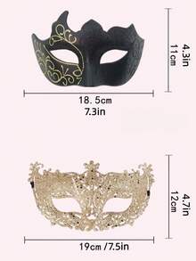 2pcs Couple Masquerade Masks, Fashionable High-End Gold Mask Set, Venetian Party Half Face Mask, Christmas Halloween Party Masks, Carnival Cosplay Decorative Masks For Men And Women - Painted Glitter Mask - View 4