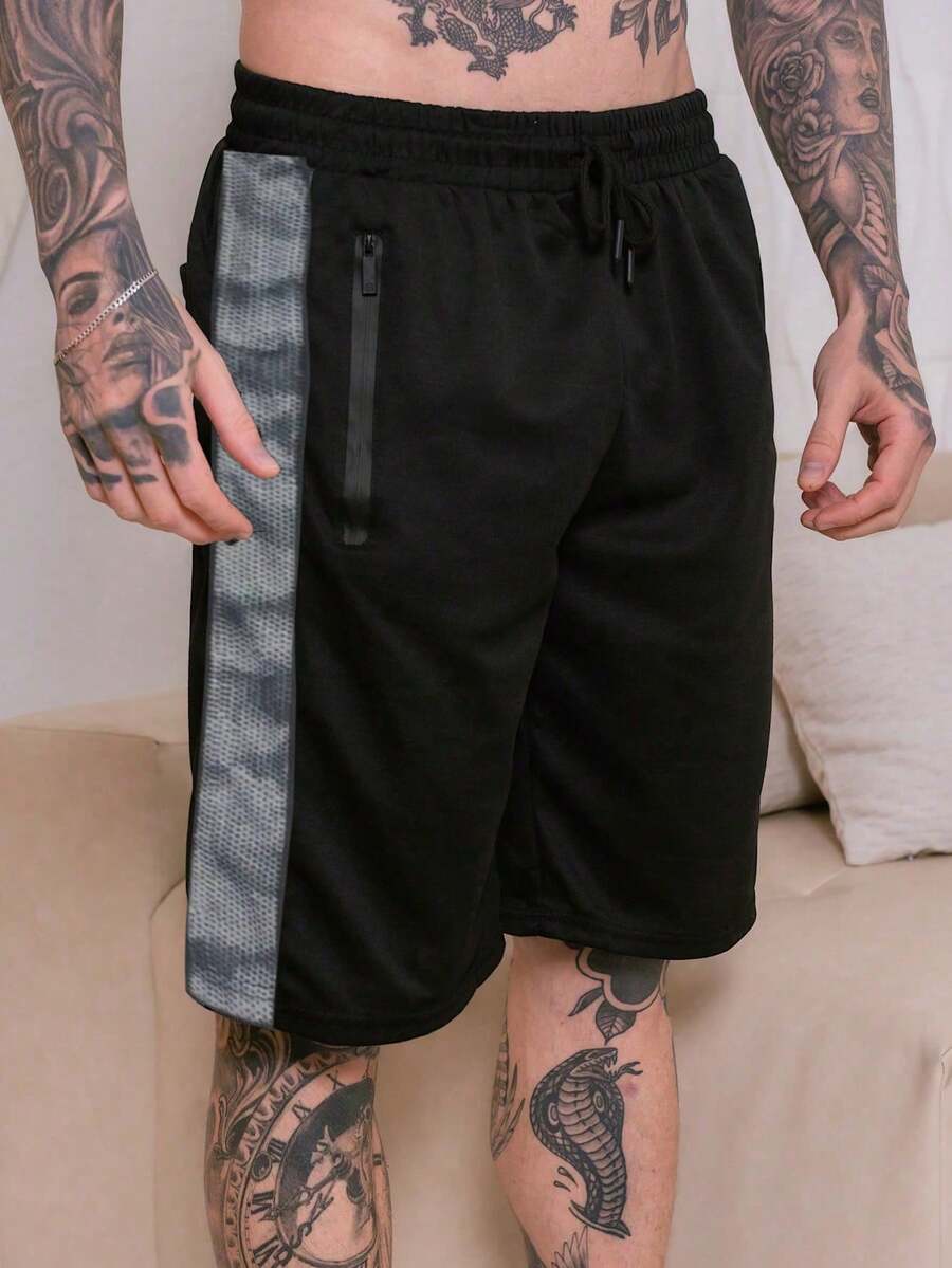 Men's Sweatpants With Zipper / Elastic Waist - Black - View 1
