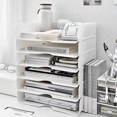 2pcs Desktop Storage Tray, Horizontal And Vertical Office Desktop Storage Rack, Multi-Layer File Organization Storage Box, Stackable And Expandable Storage Case, Desktop Organization, Home Storage Supplies, Office Dorm Supplies