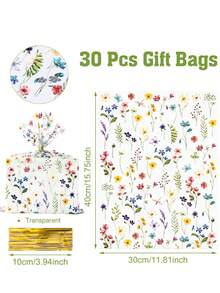 10/30pcs Spring Wild Flower Transparent Plastic Gift Bags, Wild Flower Pattern Gift Packaging Large Bags Suitable For Wedding, Spring Party, Birthday Party Decoration, Party Cookies, Snacks, Candy Decoration, Baking Bags, Candy Bags, Snack Packaging Bags, Cookie Storage Bags, Ideal For Large Gift Packaging And Gift Basket Packaging, Spring Decoration, Home Decor, Party Bag Filler - Wildflowers - View 13