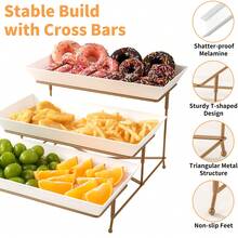 3 Tier Serving Tray Set + Clip,Tiered Serving Platters, Collapsible Sturdier Stand With Stable Cross Bars, Three Layer Serving For Party Entertaining Food Display Fruit Dessert - 金色 - 查看 2