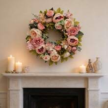1pc 45cm/17.72in Romantic Vintage Style Artificial Simulated Peony Flower Hanging Decorative Wreath For Thanksgiving, Harvest, Christmas, Valentine's Day, Mother's Day, Weddings, Holiday Party Mantel, Wall, Door Window, Staircase Decorative Wreath, Thanksgiving Gift - D - 查看 1