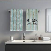 MEMNUN 2 chiếc khăn lau bếp bằng gỗ màu xanh dương và xanh lá cây họa tiết "Nhà là nơi ấm cúng", kích thước 15.75*23.62in (40*60cm), khăn lau bát đĩa bằng sợi microfiber siêu mềm, thấm hút tốt, hoàn hảo cho trang trí phòng tắm và phòng ăn, nấu nướng và làm bánh. - Nhiều màu - Xem 9