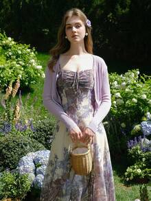 Women's Fashionable Vacation Casual Lightweight Linen Knit Sweater - Purple - View 2