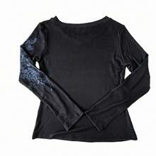 Women's Gothic Style Long Sleeve T-Shirt, V-Neck Angel Wings Print Ribbed Knit Top, Autumn/Winter Outfit For Halloween And Christmas - Multicolor - View 3