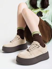 Giày nữ Alan Vincent [Đổi trả miễn phí] màu kaki mới, giày buộc dây cổ thấp, giày đế dày kiểu dáng thường ngày, giày thể thao, thoải mái và thời trang, tăng chiều cao 4,5cm, phù hợp với phụ nữ nhỏ nhắn. - Màu Khaki - Xem 9