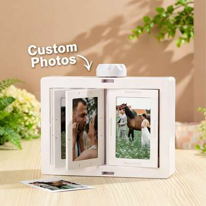 Customized Photo,Desktop Flip Frame With Scroll Style Display, Photo Decoration, Personalized Picture Desk Decor For Home And Office, Rotating Photo Memory Box Ornament, Decorative Photo Display For Anniversary, Valentine's Day, Birthday And Graduation Gifts, Thoughtful Keepsake For Family, Friends And Loved Ones,Spin Photo Box Valentines Gift Anniversary GIft