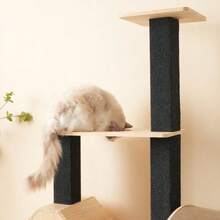 Solid Wood Cat Tree With Exercise Wheel – 80*40*152 Cm. Scratching Post With 4 Platforms, 2 Cat Houses, Sisal Posts & Washable Scratching Mats, Cat Roll, Cat Exercise Wheel, Cat Tree, Cat Climbing Frame - Natural - View 9