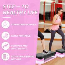 Crystals Pink Aerobic Stepper Fitness Step Board – Adjustable Cardio Workout Platform With Blocks, Non-Slip Exercise Bench For Home Gym, Yoga & Aerobic Training - Pink - View 5