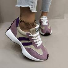 American Popular Women's Casual Sports Shoes, Fashionable And Versatile Lace Up Low Cut Running Shoes, Comfortable And Non Slip Thick Soled Student Shoes, Women's Shoes - 紫色 - 查看 7