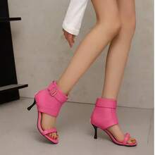 2025 Neuankömmling Retro Französisch Samt Offene Zehe High Heel Sandalen, Nische Sexy Römische Stiefel - Heißes Pink - Übersicht 11
