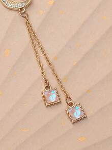 合金月亮星星流苏钥匙扣，1 件装可爱粉色珠子仿珍珠和彩虹水晶方形吊坠包包挂件（女士款） - 夢幻星月流蘇一個 - 查看 5