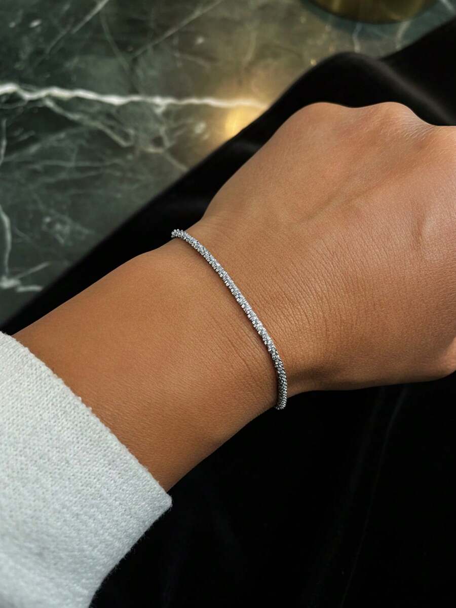 1 chiếc vòng tay dây xích bằng thép không gỉ, kiểu dáng thể thao tối giản, phù hợp với phong cách hip hop và street dance. - Bạc - Xem 1
