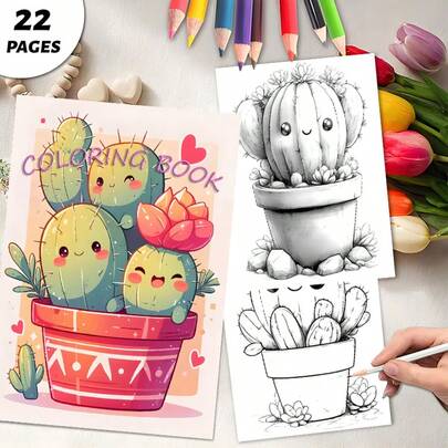 Cactus Clan & Rosette Hues: A Cute Desert Plant Coloring Book,(22-Page Thick Paper Upgraded Version) A Coloring Book Specially Designed For Women, With Bright Colors, Stress-Relieving, Suitable For Markers, For Teenagers, Featuring Fantasy And Eerie Elements. Ideal For Valentine's Day, Birthdays And Other Festivals. It's A Great Gift For Halloween, Back-To-School, For Adults, Christmas, For Art And Craft Supplies, DIY Leisure, And Doodling.