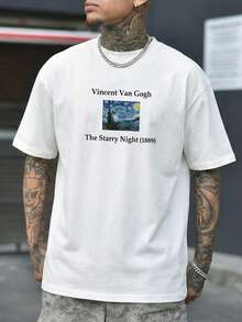 FRACTYR Men's Graphic Tee, Casual Street Style Loose Fit Round Neck T-Shirt, Summer - White - View 3