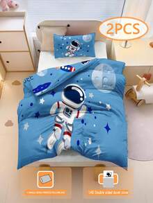 2 Stücke Baby Bettwäsche Set Cartoon Astronaut Bettdecke (Ganzjahreskollektion) Doppelseitige Bettdecke für Baby Kinder Maschinenwaschbar Geeignet für Neugeborenen Betten Kinderbett Perfekt als Geschenk zu Feiertagen (1 einseitig bedruckter Kissenbezug + 1 doppelseitig bedruckter Bettdeckenbezug, ohne Füllmaterial) Der Kissenbezug ist einseitig Muster und misst 40x60cm 100% Polyester - Verschiedenfarbig - Übersicht 1