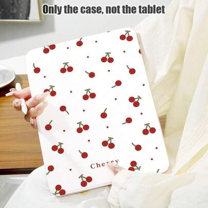 1pc Cherry Pattern PU Leather Flip Cover Case With 360° Rotating Stand And Pen Slot, Auto Sleep/Wake Function, Compatible With Samsung A9/A9+/S9/S9FE/A11/A11+/S11/S10 FE/S10 FE+/S10 Lite And Other Popular Models, Also Fits Air 5/6, Honor, Great Gift For Back To School, Valentine's Day, Holidays