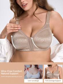 Wingslove Plus Size Wireless Full Coverage Bra - Seamless Jacquard Wide Strap, Soft Breathable Fabric For All-Day Comfort - Champagne - View 4