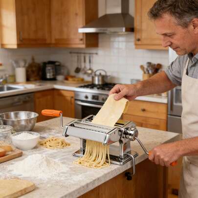 LMstarz Manual Pasta Machine Made Of Stainless Steel Has An Adjustable Thickness Feature, Making It Ideal For Creating Pasta, Broad Noodles, Lasagna Sheets, And Dumpling Wrappers. It Comes With A Removable Handle And Clips