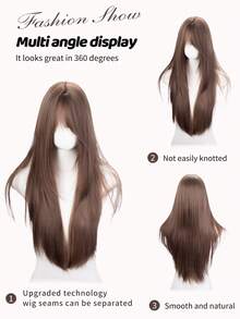 Tóc giả tổng hợp dài 28 inch với kiểu tóc thẳng tự nhiên, màu nâu tuyệt đẹp. Được thiết kế có mái, tóc giả này được làm từ sợi chịu nhiệt để đảm bảo độ bền. Bộ tóc giả này hoàn hảo để sử dụng hàng ngày, mang lại vẻ ngoài tự nhiên và chân thực, giống như tóc thật. - màu nâu - Xem 4