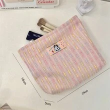 1 pezzo Grande borsa cosmetica portatile, organizer da viaggio compatto a righe bicolore, adatto per viaggi all'aperto e uso quotidiano - Multicolore - Visualizzare 6