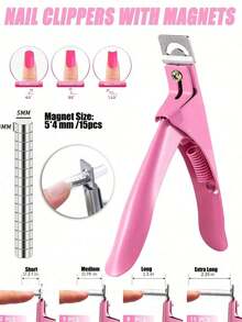 Nail Clippers,Pink False Nail Tip Cutter,Adjustable Nail Clippers,Acrylic Nail Cutter With 15PCS Magnet,Violet Red Premium Adjustable Nail Clippers With Magnets Sizers For Acrylic Nails,Stainless Steel Nail Cutter Trimmer For Artificial Fake False Tips,Manicure Sharp Blade Clip Tool For Salon Beauty,Metal Premium Nail Clippers With Magnets Sizers For Acrylic Nails - Hồng - Xem 4
