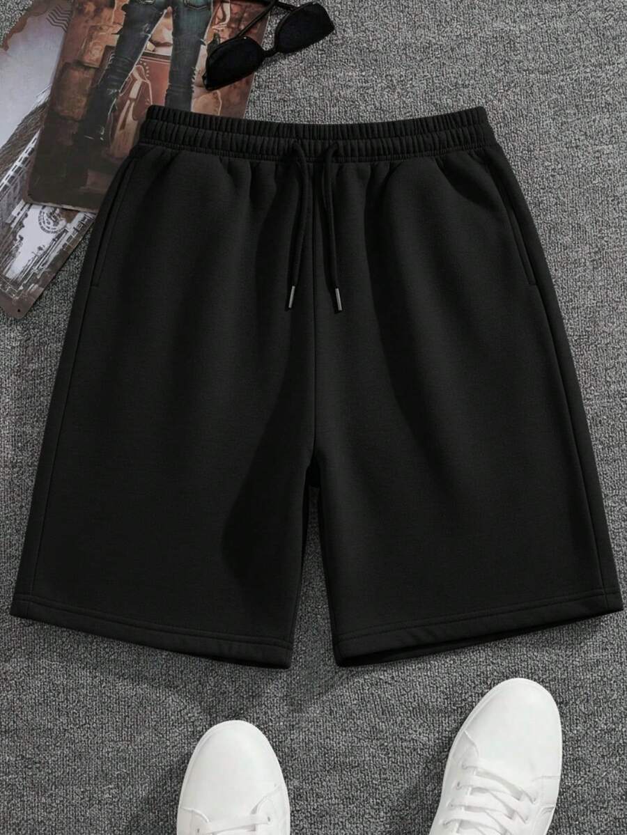 Men's Solid Color Slim Fit 5-Inch Sports Shorts, Lightweight Stretchy Outdoor Activity Wear, Suitable For Camping, Jogging, Basketball Practice And Weekend Outings - Black - View 1
