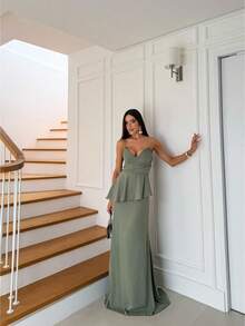 Luxury Strapless Dress In Structured Crepe - Perfect For Bridesmaids And Gala Events - 橄欖綠 - 查看 2