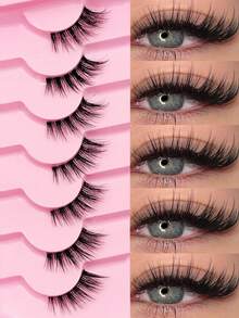 Rikuaild 7/14 Pairs Half Lashes Cat Eye Lashes Fluffy Soft Natural Tail Elongated Eyelashes Suitable For Holiday Party Wedding Travel Vocation Beach Seaside Makeup Lashes,Eyelashes,Strip Lashes,Fake Eyelashes - Black - View 2