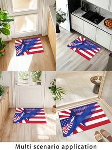 1pc 3D Radiant Sunburst American Flag Style Welcome Doormat, Independence Day Themed Rug, Square Doormat, Absorbent Non-Slip Bathroom Mat/Entrance Shoe Scraper Mat, Indoor Doormat, Rug, Bohemian Rug, Gray Rug, Decorative Carpet - Red, Blue and White Pact - View 6
