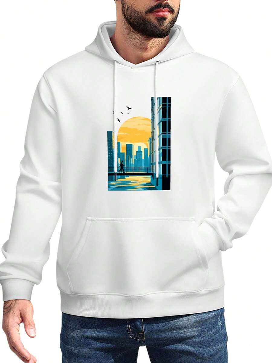 Men's Hoodie Pullover Sweatshirt, Breathable Cotton Blend Loose Fit With Unique Graphic Print - trắng - Xem 1