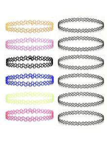 12件/18件装时尚纹身颈链，复古哥特风弹力多色项圈套装（女士款） - 彩色 - 查看 12