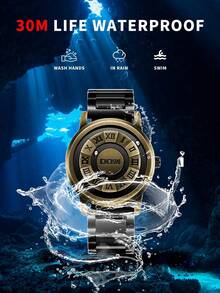 DOM 1pc Men's Watch, Retro Roman Numeral Dial Quartz Waterproof Wristwatch, Unique Magnetic Levitation Technology, Leather & Steel Strap, Suitable For Gifts And Daily Wear - Bronze Dial With Steel Strap - View 7