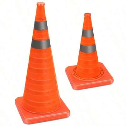 18 Inch Collapsible Traffic Safety Cones, 2 Pack Orange Cones With Reflective Collar, Multi Purpose Pop-Up Parking Cones For Road Safety, Parking Lot, Sport And Driving Training