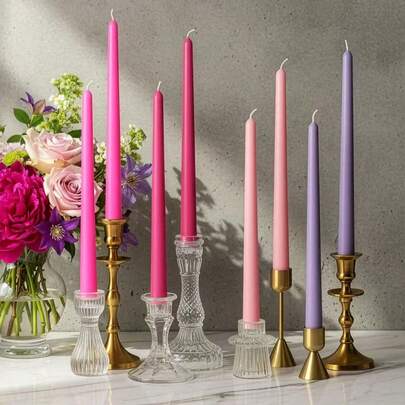 4pcs 9.84in Long Taper Candles Set, Gradient Color Conical Candles, Pointed Design Candles, Smokeless Romantic Long Candle Sticks For Home Decor, Table Decor, Wedding Decor, Party Decor, Birthday Celebration Decor, And Creating A Romantic Candlelight Atmosphere For Halls, Hotels, Living Rooms, Bedrooms, Church Lighting, Etc.